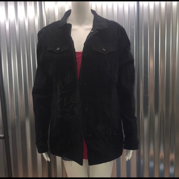 LuLaRoe Jackets & Blazers - Large black LuLaRoe Jean Jacket with embroidery